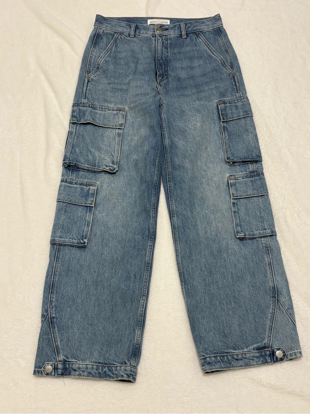Denim Forum Light Blue cargo Denim Jeans with White Interior Accents